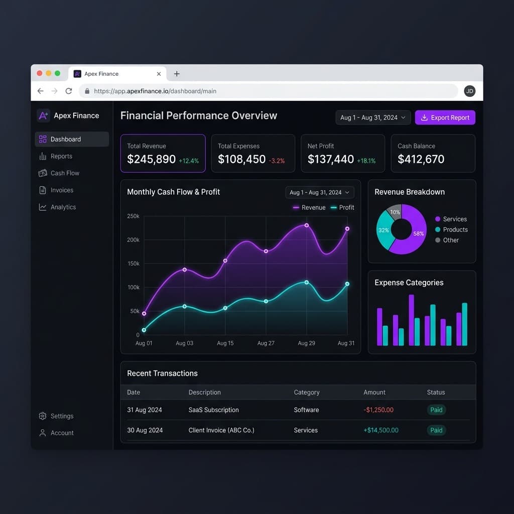 Muestra de estudio: panel financiero para backoffice